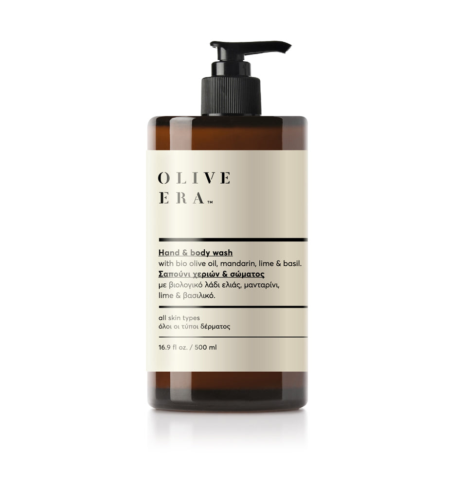 Hand & Body wash met bio-olijfolie, mandarijn, limoen & basilicum